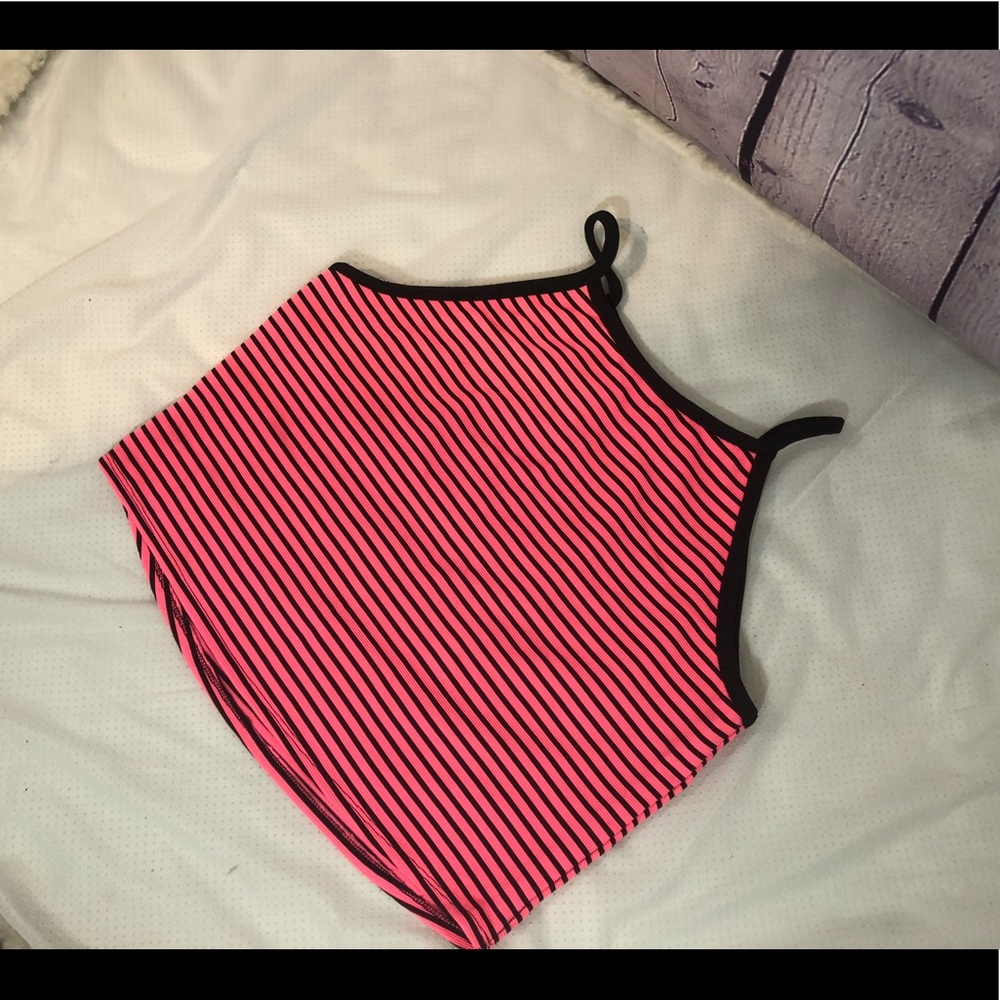 Neon pink and black stripped crop top